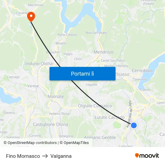 Fino Mornasco to Valganna map