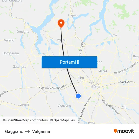 Gaggiano to Valganna map