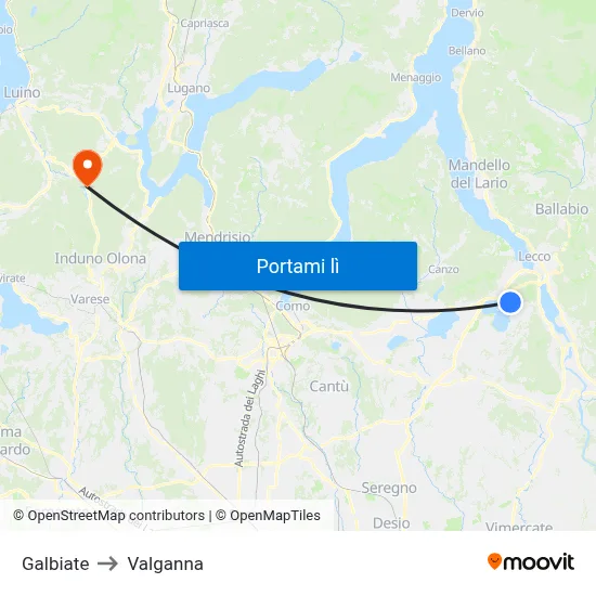 Galbiate to Valganna map