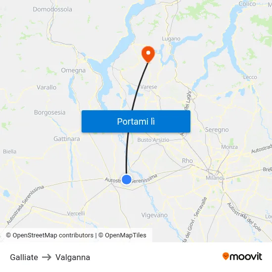 Galliate to Valganna map