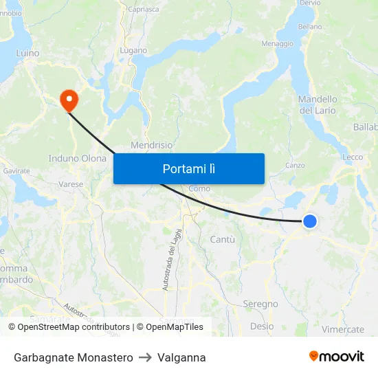 Garbagnate Monastero to Valganna map