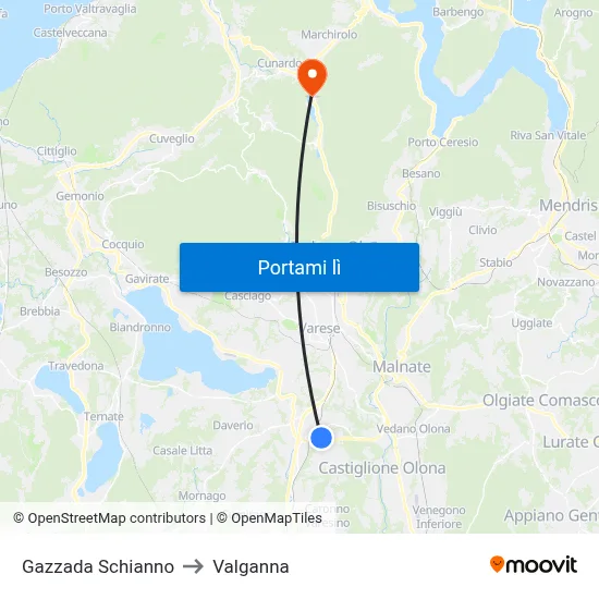 Gazzada Schianno to Valganna map