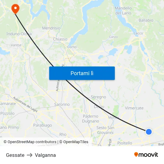 Gessate to Valganna map