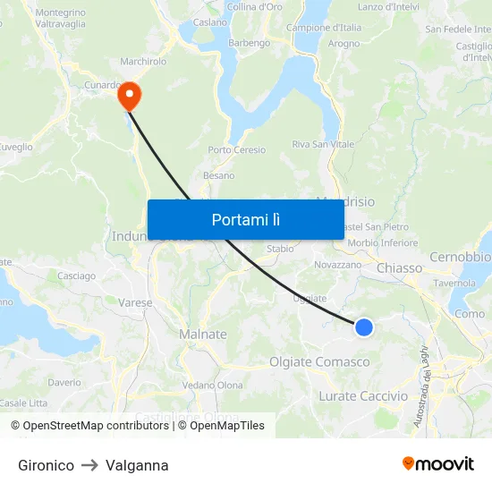 Gironico to Valganna map