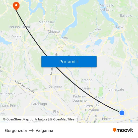 Gorgonzola to Valganna map