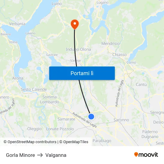 Gorla Minore to Valganna map