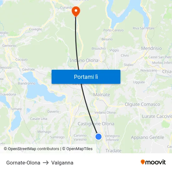 Gornate-Olona to Valganna map