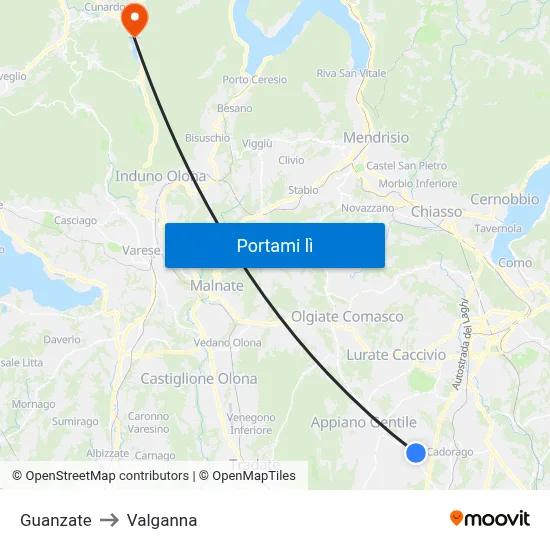 Guanzate to Valganna map