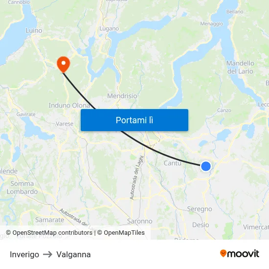 Inverigo to Valganna map