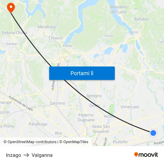 Inzago to Valganna map