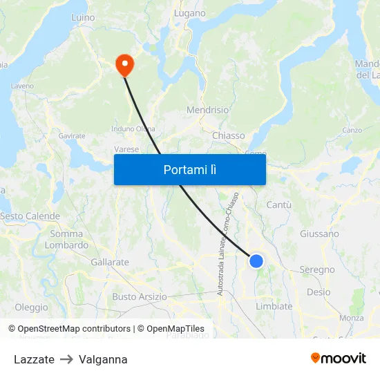 Lazzate to Valganna map