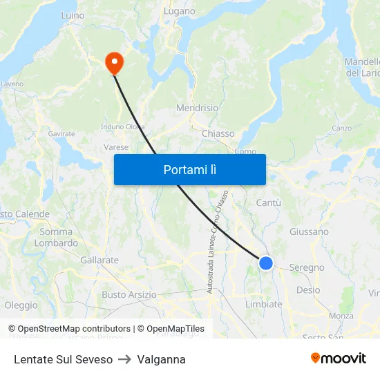 Lentate Sul Seveso to Valganna map