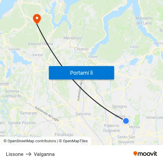 Lissone to Valganna map