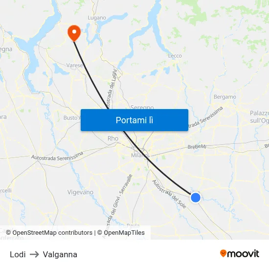 Lodi to Valganna map