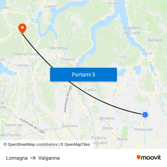 Lomagna to Valganna map