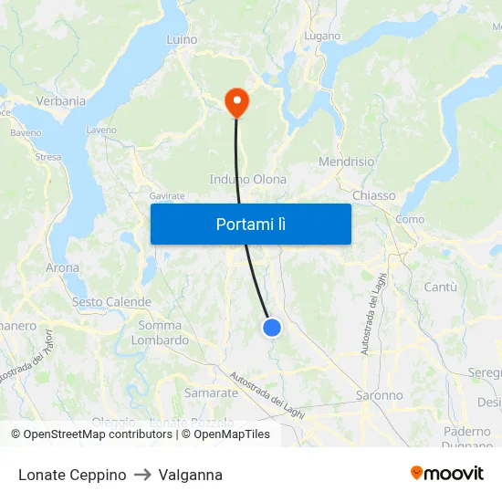 Lonate Ceppino to Valganna map