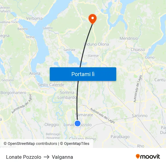 Lonate Pozzolo to Valganna map