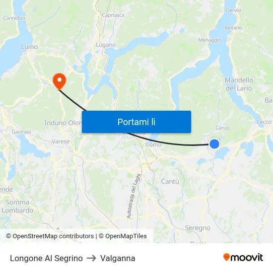 Longone Al Segrino to Valganna map