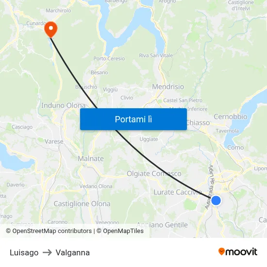 Luisago to Valganna map