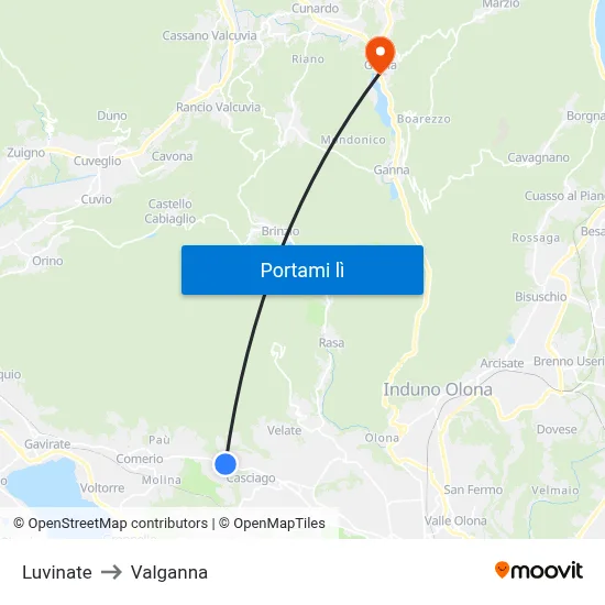 Luvinate to Valganna map