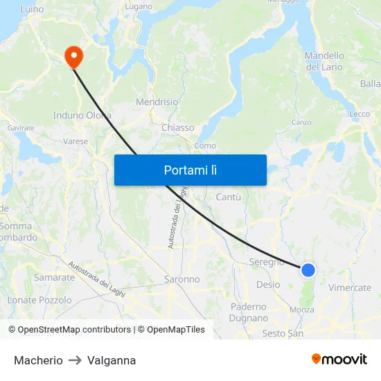 Macherio to Valganna map