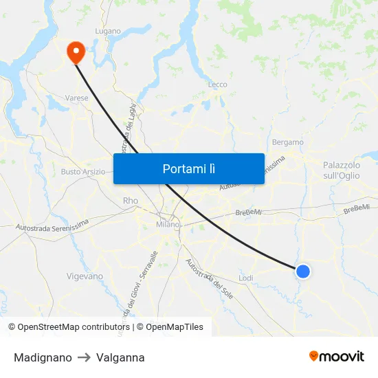 Madignano to Valganna map