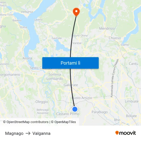 Magnago to Valganna map