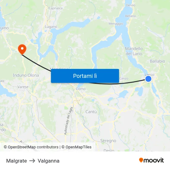 Malgrate to Valganna map