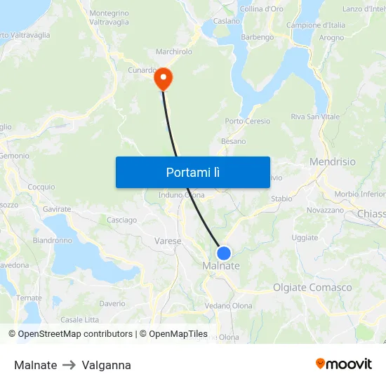 Malnate to Valganna map