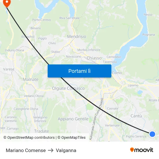 Mariano Comense to Valganna map