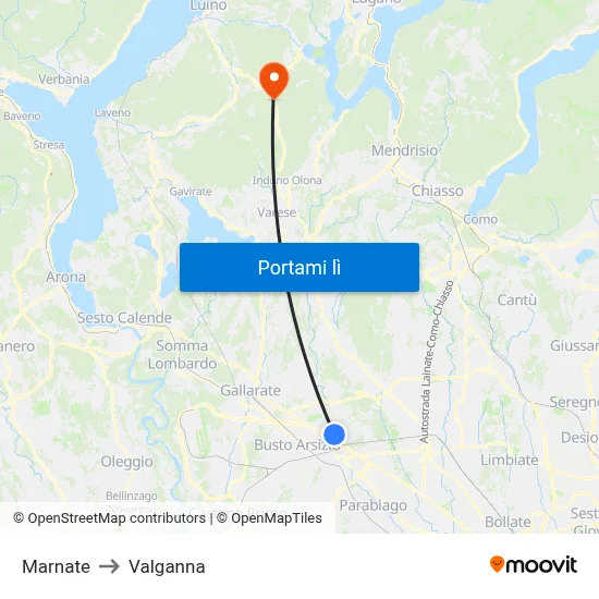 Marnate to Valganna map