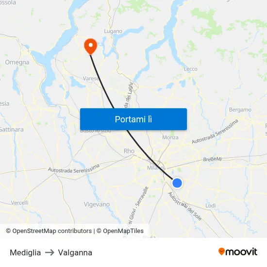 Mediglia to Valganna map