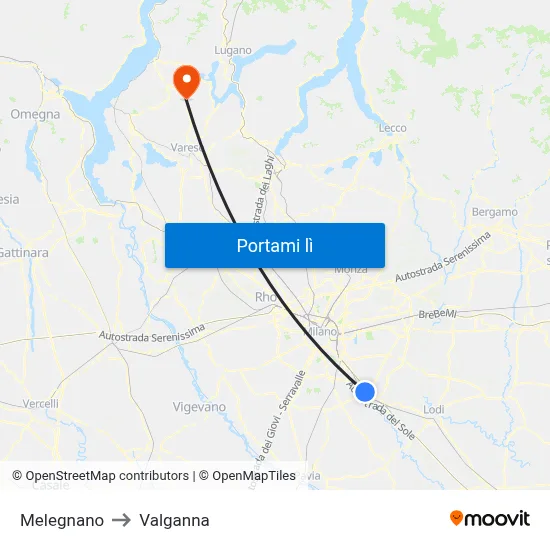 Melegnano to Valganna map