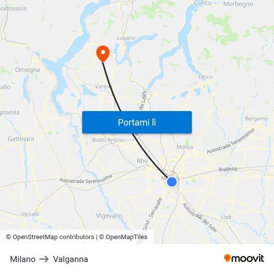 Milano to Valganna map