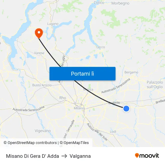 Misano Di Gera D' Adda to Valganna map