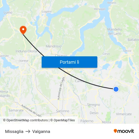 Missaglia to Valganna map