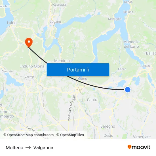 Molteno to Valganna map