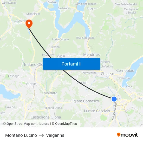 Montano Lucino to Valganna map