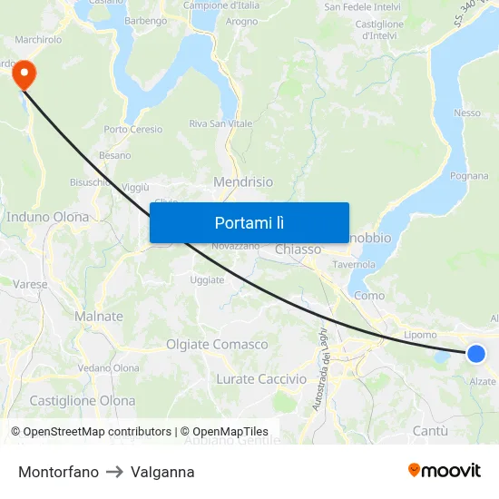 Montorfano to Valganna map