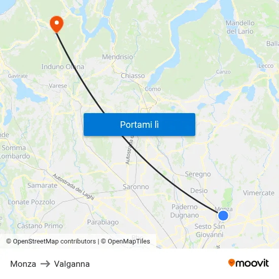 Monza to Valganna map