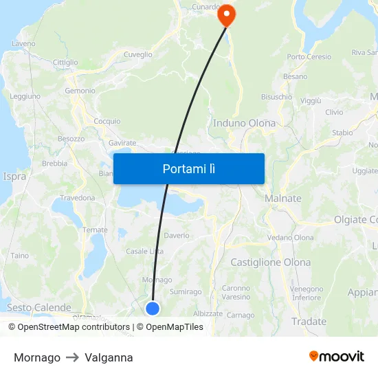 Mornago to Valganna map