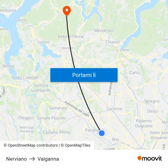 Nerviano to Valganna map