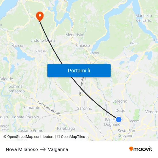 Nova Milanese to Valganna map