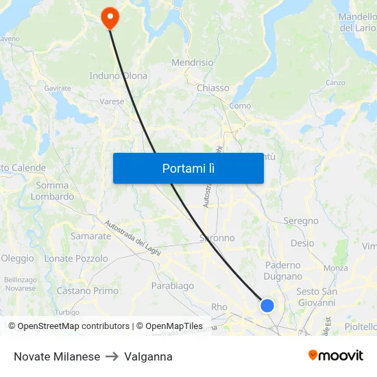 Novate Milanese to Valganna map