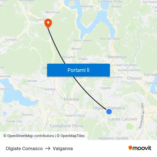 Olgiate Comasco to Valganna map
