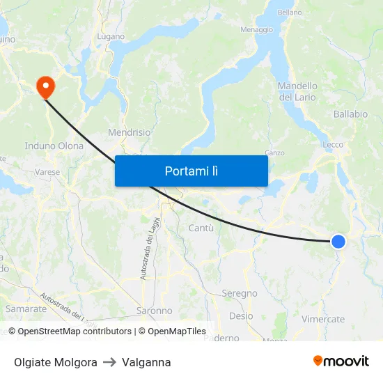 Olgiate Molgora to Valganna map