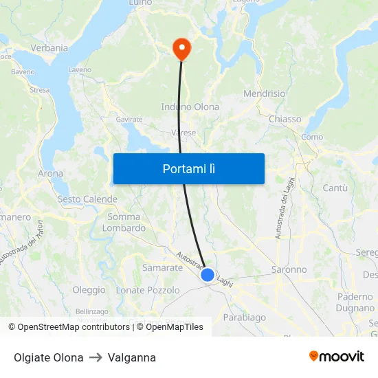 Olgiate Olona to Valganna map