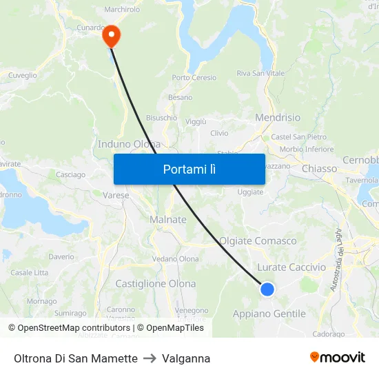 Oltrona Di San Mamette to Valganna map