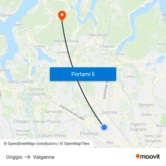 Origgio to Valganna map
