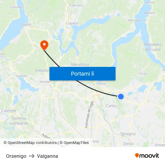 Orsenigo to Valganna map